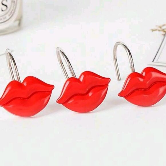 At Home Red Lip Shaped Shower Curtain Rings - Picture 3 of 9
